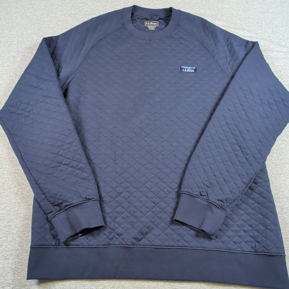 LL Bean Mens Quilted Sweatshirt Navy Blue Crewneck Tall 511598 Large Tall